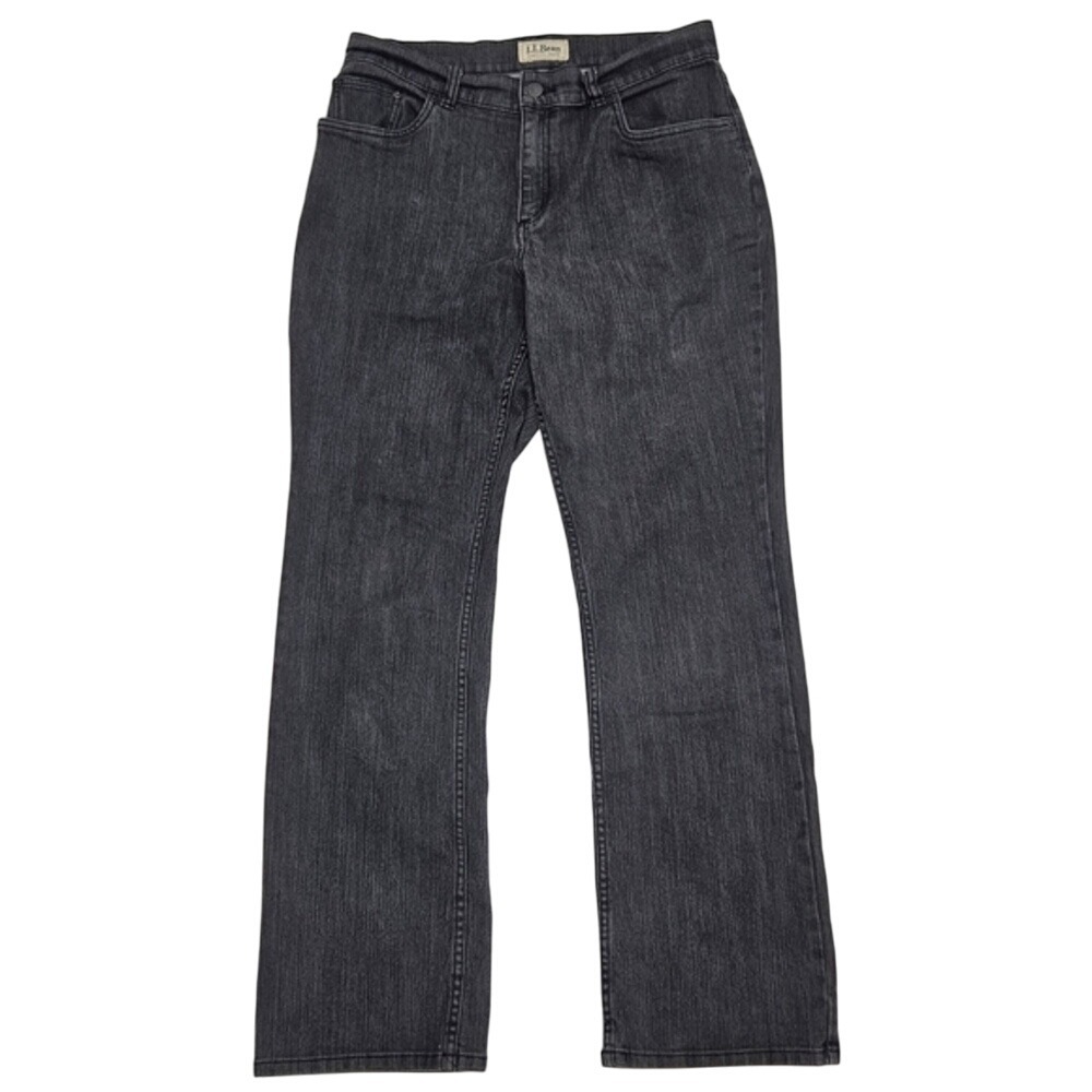 L.L.Bean Classic Fit Straight Denim Jeans Washed Black Size 14 M/T